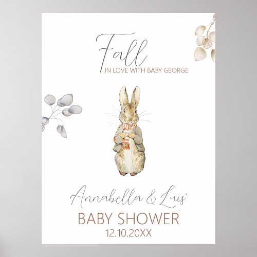 Rabbit Fall Autumn Baby Shower Poster