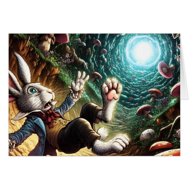 Rabbit Falling Down The Rabbit Hole Greeting Cards (Front Horizontal)