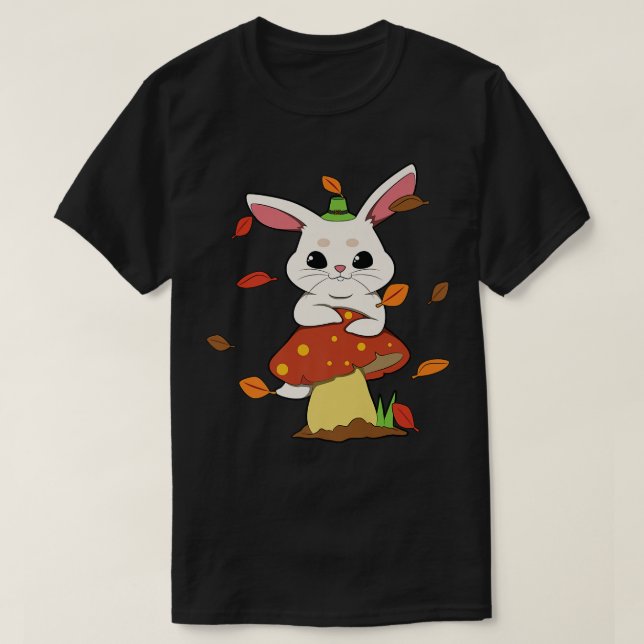 Rabbit Falling Leaves In Autumn MushroomT-Shirt T-Shirt (Design Front)