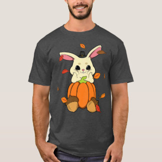 Rabbit Falling Leaves In Autumn PumkinT-Shirt T-Shirt