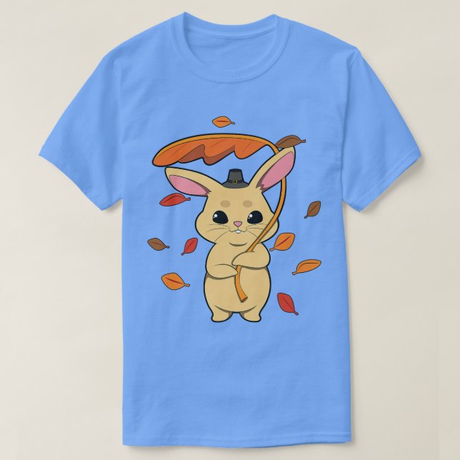 Rabbit Falling Leaves In Autumn T-Shirt (Design Front)