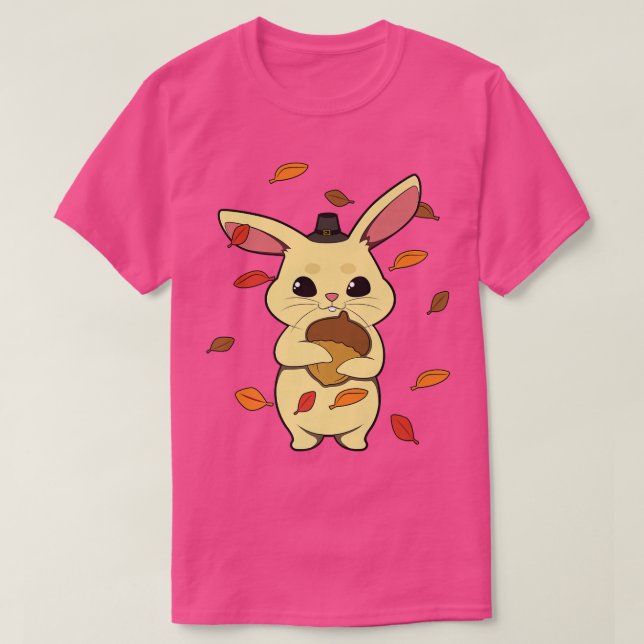 Rabbit Falling Leaves In AutumnT-Shirt T-Shirt (Design Front)