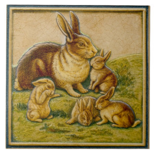 Rabbit Family Design Ceramic Tile
