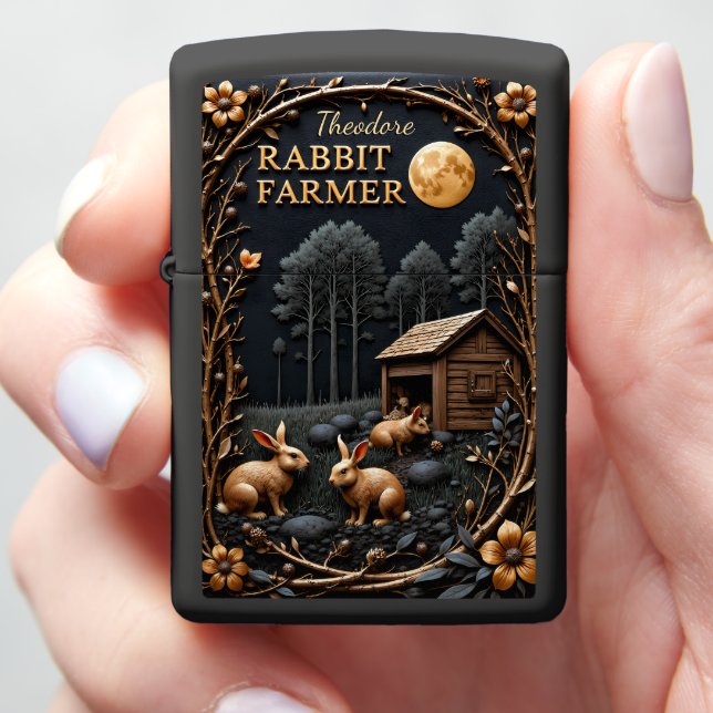 Rabbit Farmer Full Moon Forest Zippo Lighter (In Hand)