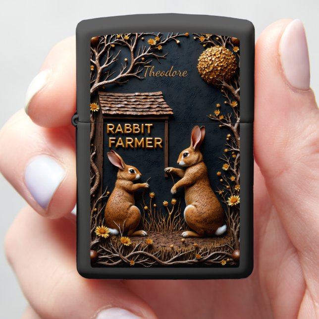 Rabbit Farmer Golden Moon Zippo Lighter (In Hand)