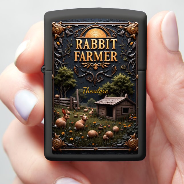 Rabbit Farmer Ornate Hutch Zippo Lighter (In Hand)