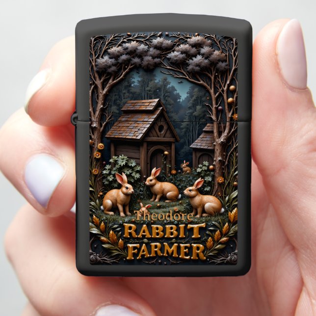 Rabbit Farmer Twin Hutches Zippo Lighter (In Hand)