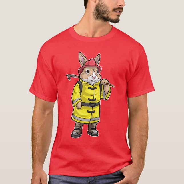 Rabbit Firefighter Pike pole Fire department T-Shirt (Front)