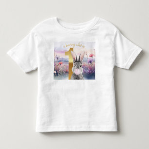 Rabbit First Birthday blowing pink gum Toddler T-shirt