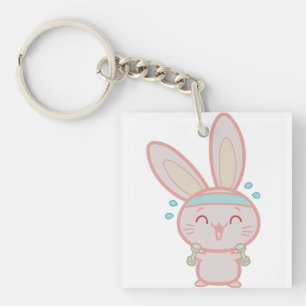 Rabbit, Fitness, Cartoon Keychain