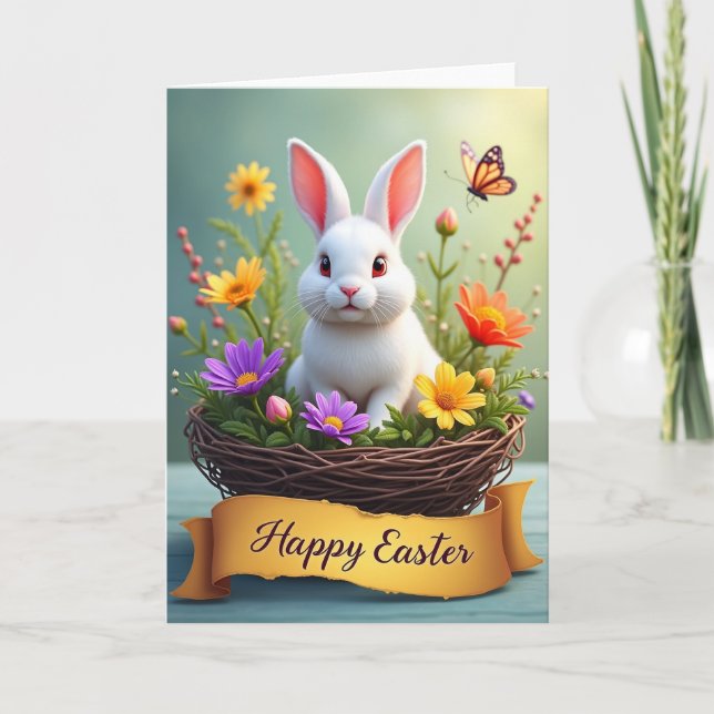 Rabbit Floral Basket Season Card (Front)