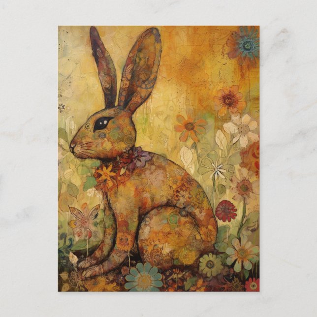 Rabbit Floral Collage Postcard (Front)