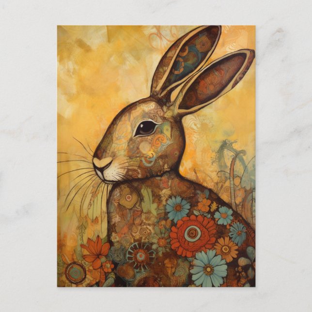 Rabbit Floral Collage Postcard (Front)