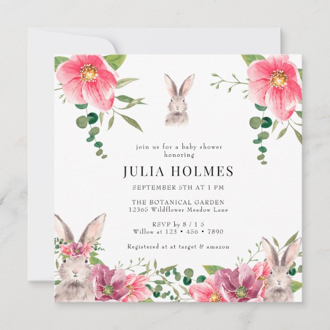 Rabbit Floral | Greenery Baby Shower Invitation (Front)