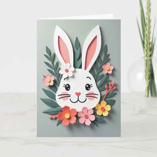 Rabbit Floral Paper Art Card (Front)