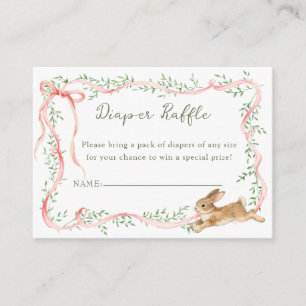 Rabbit Floral Pink Bow Baby Shower Diaper Raffle Enclosure Card