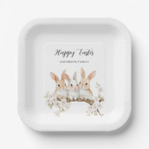 Rabbit Floral Watercolor Easter  Paper Plates