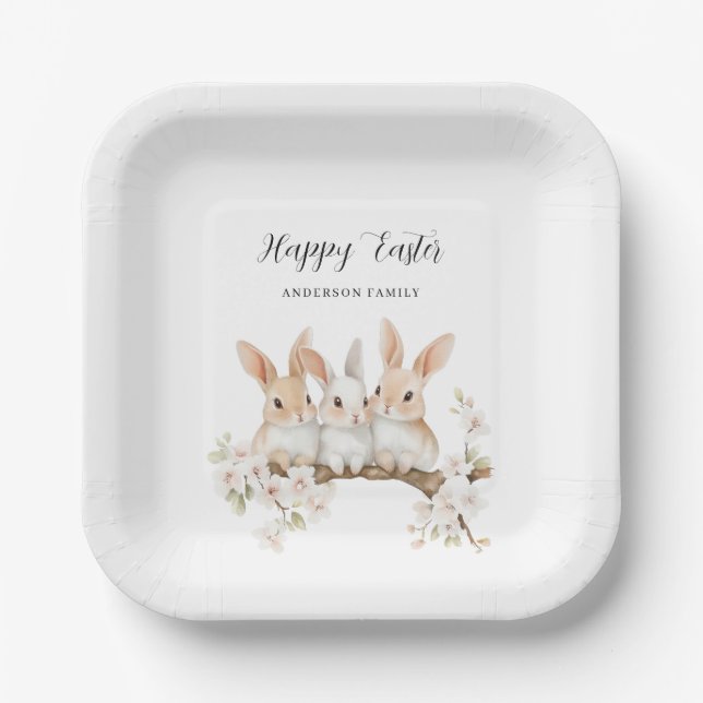 Rabbit Floral Watercolor Easter  Paper Plates (Front)