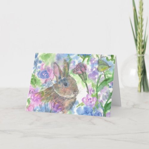 Rabbit Flower Garden Happy Easter Holiday Card