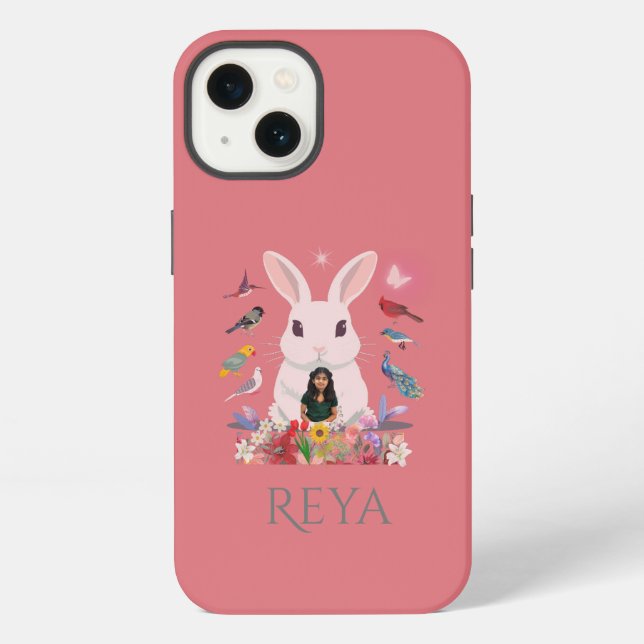 Rabbit, Flowers & Birds Personalized Design iPhone Case (Back)