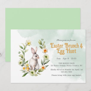 Rabbit Foral Easter Brunch Egg Hunt Invitation