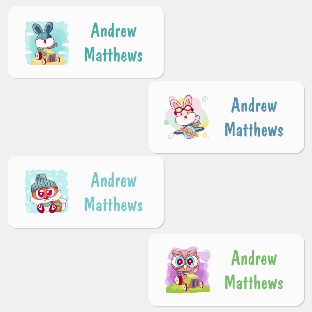 Rabbit Fox Owl Custom Personalized Name Labels (Group)