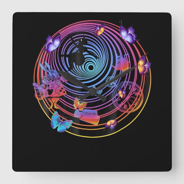 Rabbit Gift | Alice In Wonderland Square Wall Clock (Front)