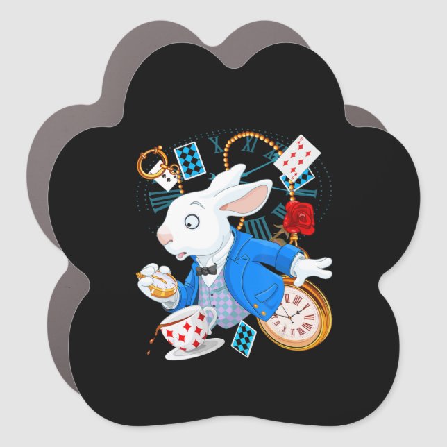 Rabbit Gift | Alice In Wonderland  - White Rabbit Car Magnet (Front)