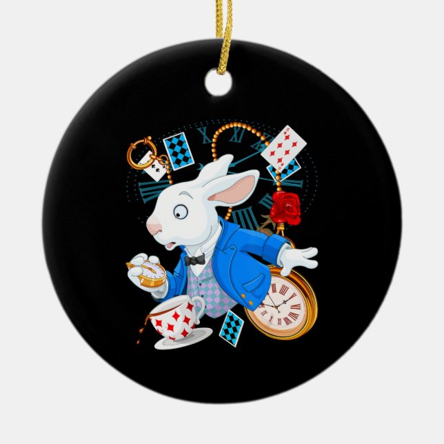 Rabbit Gift | Alice In Wonderland  - White Rabbit Ceramic Ornament (Front)