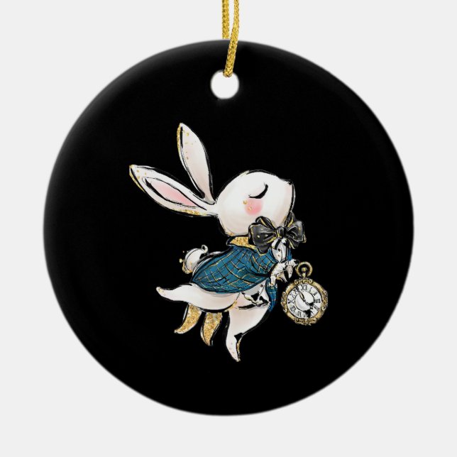 Rabbit Gift | Alice In Wonderland White Rabbit Ceramic Ornament (Front)