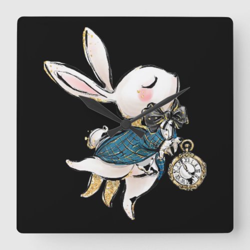 Rabbit Gift  Alice In Wonderland White Rabbit Square Wall Clock