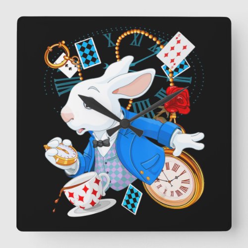 Rabbit Gift  Alice In Wonderland  _ White Rabbit Square Wall Clock