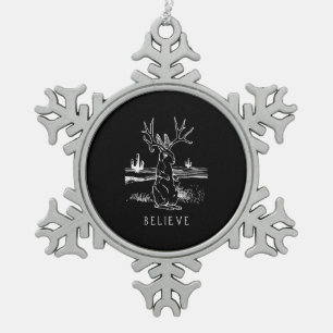 Rabbit Gift Believe Jackalope Snowflake Pewter Christmas Ornament