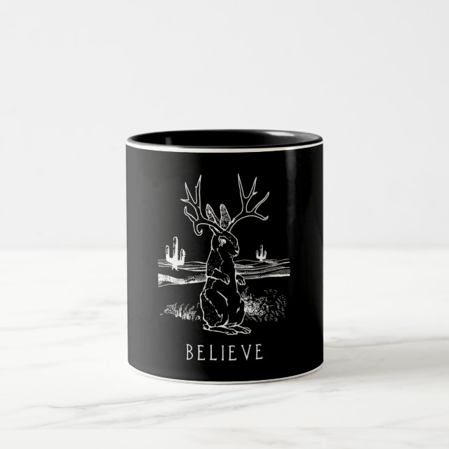 Rabbit Gift | Believe Jackalope Two-Tone Coffee Mug (Center)