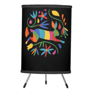 Rabbit Gift Colorful Mexican Otomi Hare & Flowers Tripod Lamp