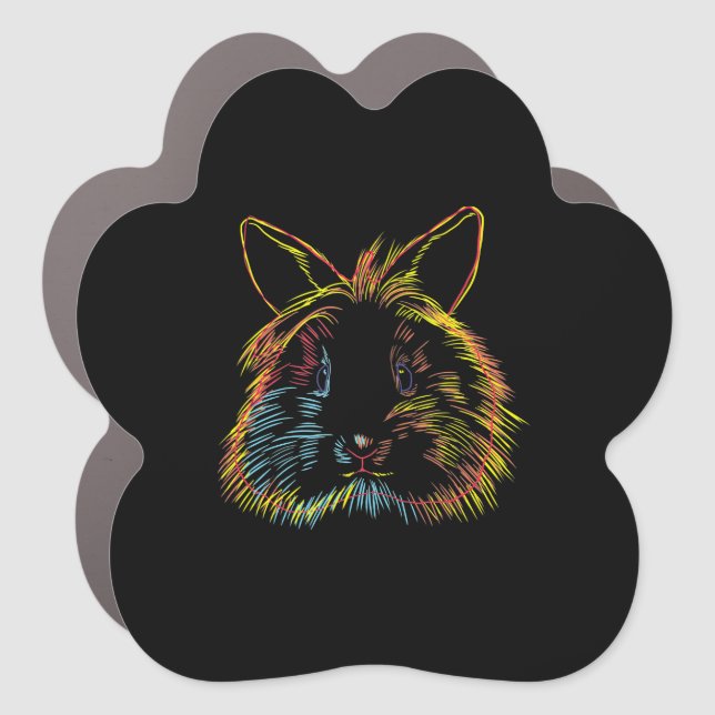 Rabbit Gift | Colourful Bunny Lionhead Rabbit Car Magnet (Front)