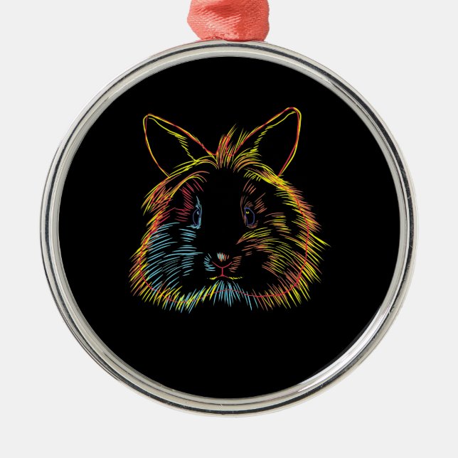 Rabbit Gift | Colourful Bunny Lionhead Rabbit Metal Ornament (Front)