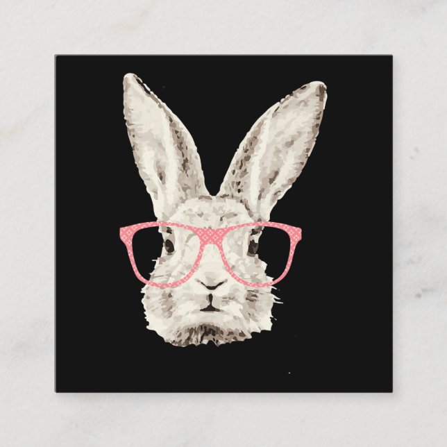 Rabbit Gift | Cute Bunny Rabbit Pink Glasses Funny Square Business Card (Front)