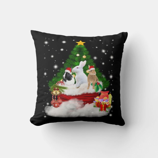 Rabbit Gift | Merry Christmas Rabbits Lovely Gift Throw Pillow (Front)