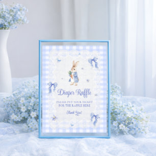 Rabbit Gingham Bunny Baby Shower Diaper Raffle Poster