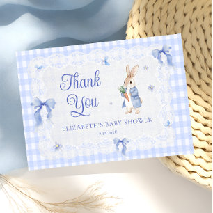 Rabbit Gingham Bunny Baby Shower Thank You  Card