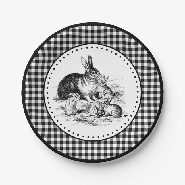 Rabbit Gingham Paper Plates (Front)