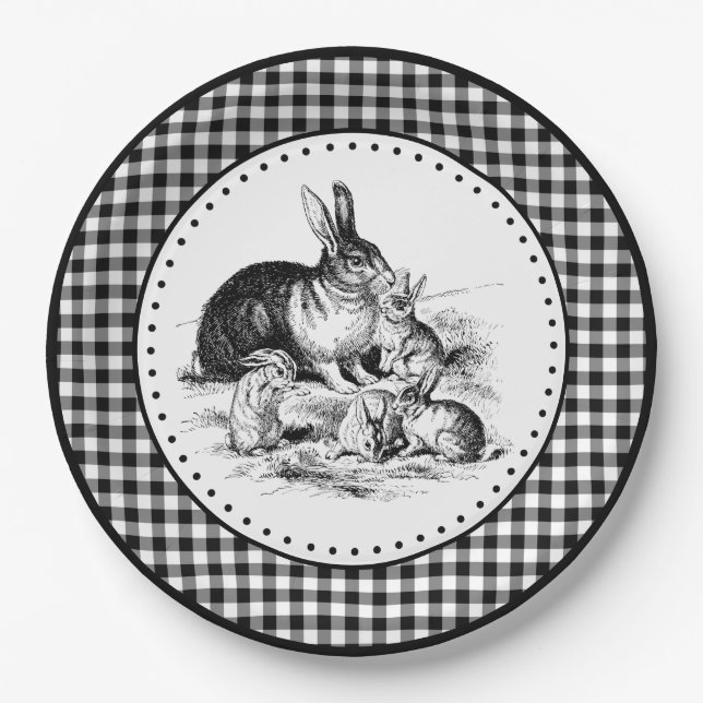 Rabbit Gingham Paper Plates (Front)