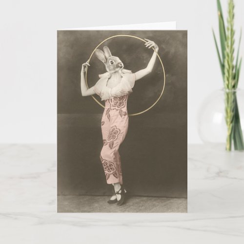 Rabbit girl with hula hoop greeting card