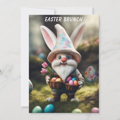 Rabbit Gnome Egg Basket Easter Brunch Invitation