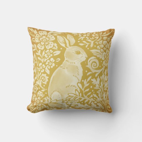 Rabbit Gold Yellow Woodland Animal Floral Cute Throw Pillow