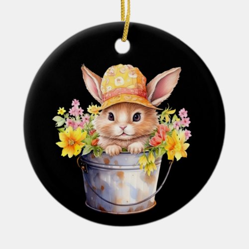 Rabbit Graphic For Girls Floral Spring Time  Ceramic Ornament