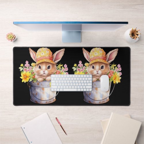 Rabbit Graphic For Girls Floral Spring Time  Desk Mat