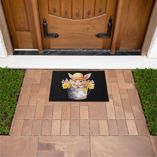 Rabbit Graphic For Girls Floral Spring Time  Doormat