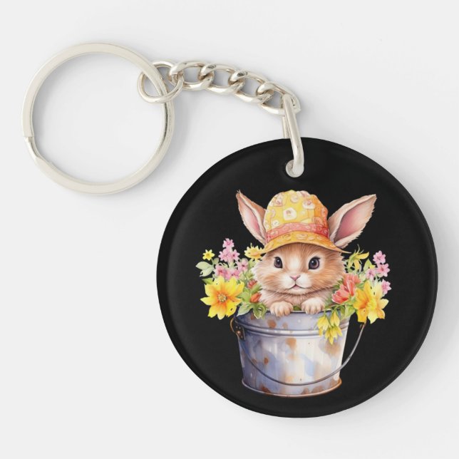 Rabbit Graphic For Girls Floral Spring Time  Keychain (Front)